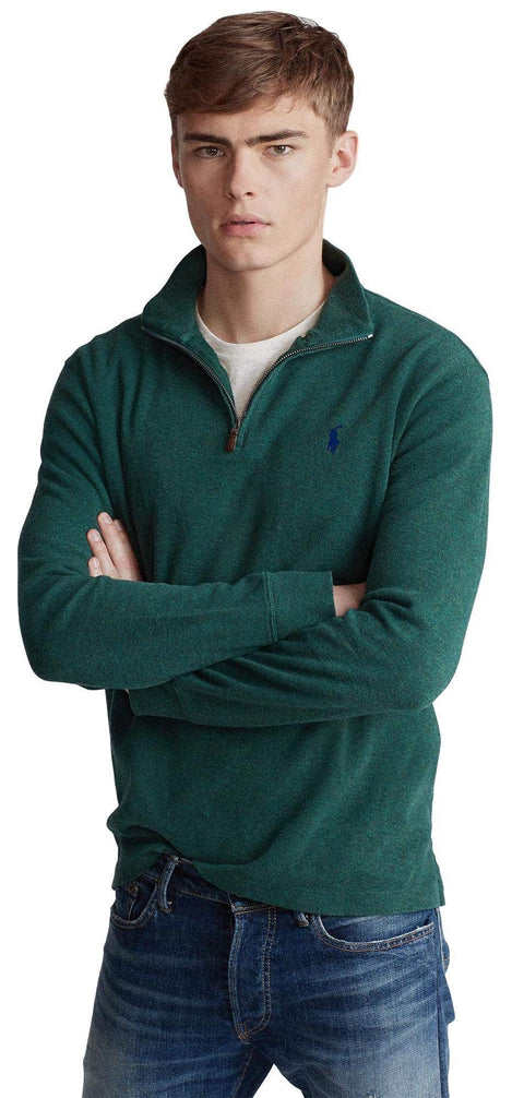 POLO RALPH LAUREN Mens Classic Estate-Rib Quarter-Zip Pullover Sweater (XXL, CedarBrownHtr)