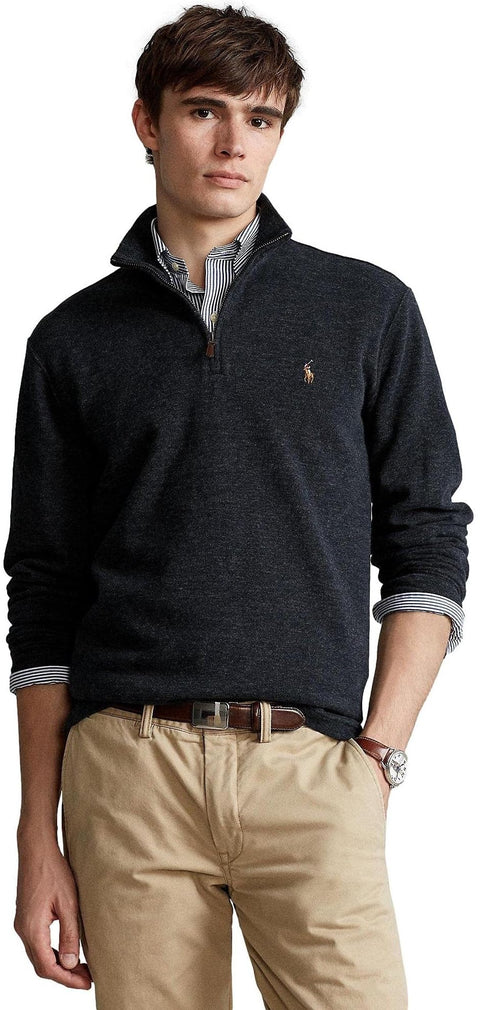 POLO RALPH LAUREN Mens Classic Estate-Rib Quarter-Zip Pullover Sweater (XXL, CedarBrownHtr)