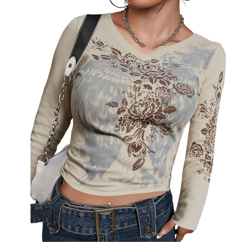 Grunge Shirts Emo Clothe Teen Girls Vintage Graphic Tee Y2k 2000s Goth Top Women Mcbling Long Sleeve Streetwear (Black Purple,Small)