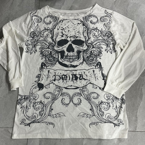 NaranjaBurbuja Y2k Fairy Grunge Graphic Long Sleeve Tees Tops Women E-Girls Aesthetic Gothic Skull Print Baggy T Shirts Emo Clothes 0-black Retro Fashion Uiui