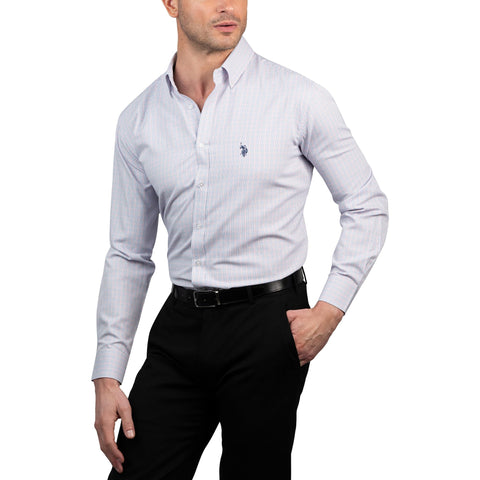 U.S. Polo Assn. Regular Fit Long Sleeve Button Down Dress Shirts for Men Wrinkle Free Long Sleeve Shirt Mens Formal Stretch Black Solid