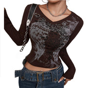 Grunge Shirts Emo Clothe Teen Girls Vintage Graphic Tee Y2k 2000s Goth Top Women Mcbling Long Sleeve Streetwear (Black Purple,Small)