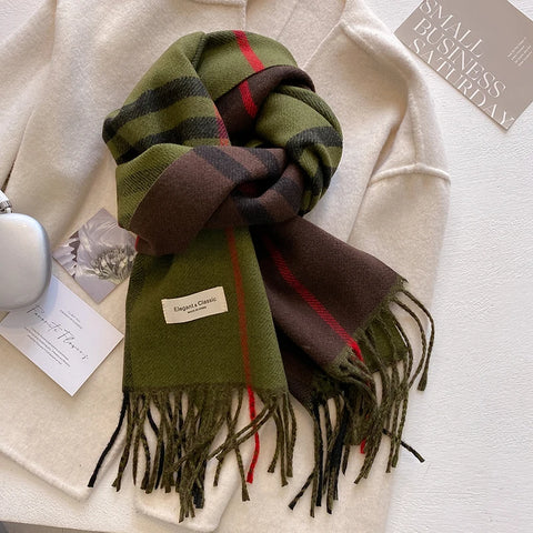 New Autumn Winter Fashion Cashmere Plaid Design Scarf Men Women Warm Thickening Shawl Neckerchief Scarves Bufanda Tassel 2024