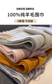 High Quality 100% Wool Scarf Female Fashion Classic Soft Cashmere Muffler Women Warm Thermal Shawl Outside Autumn Winter