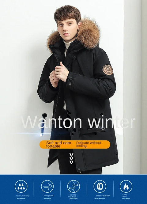 Men Winter Goose Down Coats Fur Collar Hooded Long Down Jackets Top Quality Male Outdoor Windproof Warm Winter Jackets Canada