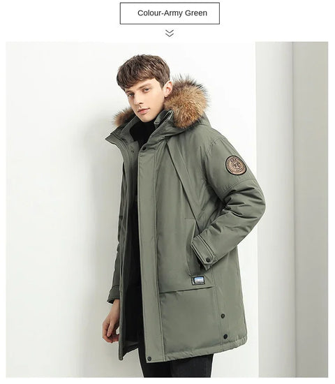 Men Winter Goose Down Coats Fur Collar Hooded Long Down Jackets Top Quality Male Outdoor Windproof Warm Winter Jackets Canada