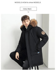 Men Winter Goose Down Coats Fur Collar Hooded Long Down Jackets Top Quality Male Outdoor Windproof Warm Winter Jackets Canada