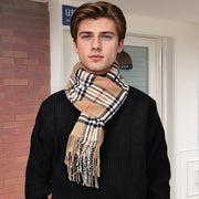 1Pcs Autumn and Winter New Men's Faux Cashmere Scarf, Neck Warmer, Korean Style, British Plaid, Versatile Trendy Men's Scarf, Best Choice for Boys, a Must-Have for Winter