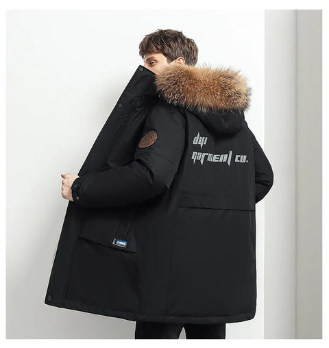 Men Winter Goose Down Coats Fur Collar Hooded Long Down Jackets Top Quality Male Outdoor Windproof Warm Winter Jackets Canada