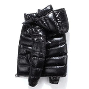 Men’s Glossy Short Down Jacket – Thickened Hooded Winter Coat | Fleece-Lined Polyester Fiber Outerwear