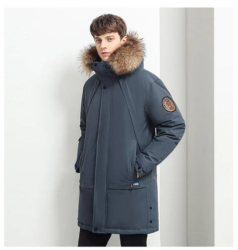 Men Winter Goose Down Coats Fur Collar Hooded Long Down Jackets Top Quality Male Outdoor Windproof Warm Winter Jackets Canada