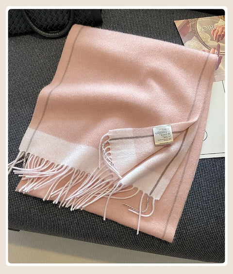 High Quality 100% Wool Scarf Female Fashion Classic Soft Cashmere Muffler Women Warm Thermal Shawl Outside Autumn Winter