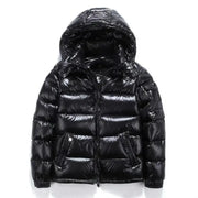Men’s Glossy Short Down Jacket – Thickened Hooded Winter Coat | Fleece-Lined Polyester Fiber Outerwear