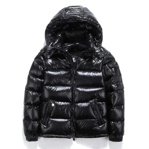 Men’s Glossy Short Down Jacket – Thickened Hooded Winter Coat | Fleece-Lined Polyester Fiber Outerwear