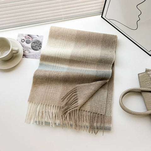 High Quality 100% Wool Scarf Female Fashion Classic Soft Cashmere Muffler Women Warm Thermal Shawl Outside Autumn Winter