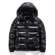 Men’s Glossy Short Down Jacket – Thickened Hooded Winter Coat | Fleece-Lined Polyester Fiber Outerwear