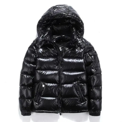 Men’s Glossy Short Down Jacket – Thickened Hooded Winter Coat | Fleece-Lined Polyester Fiber Outerwear