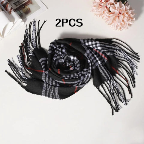 1/2 Piece Black Burberry-Style Scarf, Fashionable British Plaid Faux Cashmere Scarf, Autumn and Winter Style, Men's Couple's Warm Shawl, Great Gift