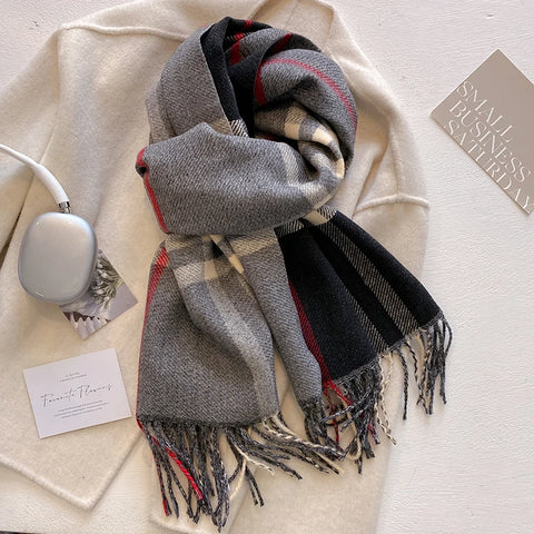 New Autumn Winter Fashion Cashmere Plaid Design Scarf Men Women Warm Thickening Shawl Neckerchief Scarves Bufanda Tassel 2024