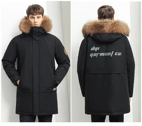 Men Winter Goose Down Coats Fur Collar Hooded Long Down Jackets Top Quality Male Outdoor Windproof Warm Winter Jackets Canada