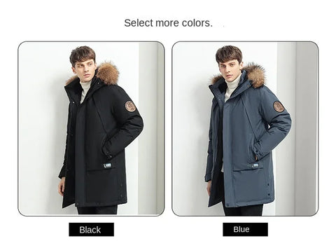 Men Winter Goose Down Coats Fur Collar Hooded Long Down Jackets Top Quality Male Outdoor Windproof Warm Winter Jackets Canada