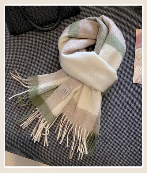 High Quality 100% Wool Scarf Female Fashion Classic Soft Cashmere Muffler Women Warm Thermal Shawl Outside Autumn Winter