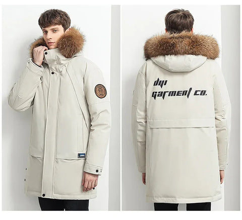 Men Winter Goose Down Coats Fur Collar Hooded Long Down Jackets Top Quality Male Outdoor Windproof Warm Winter Jackets Canada