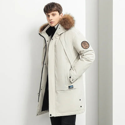 Men Winter Goose Down Coats Fur Collar Hooded Long Down Jackets Top Quality Male Outdoor Windproof Warm Winter Jackets Canada