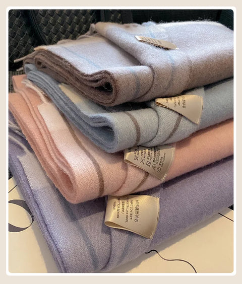 High Quality 100% Wool Scarf Female Fashion Classic Soft Cashmere Muffler Women Warm Thermal Shawl Outside Autumn Winter