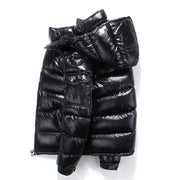 Men’s Glossy Short Down Jacket – Thickened Hooded Winter Coat | Fleece-Lined Polyester Fiber Outerwear