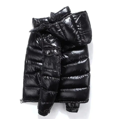 Men’s Glossy Short Down Jacket – Thickened Hooded Winter Coat | Fleece-Lined Polyester Fiber Outerwear