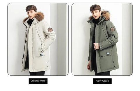 Men Winter Goose Down Coats Fur Collar Hooded Long Down Jackets Top Quality Male Outdoor Windproof Warm Winter Jackets Canada
