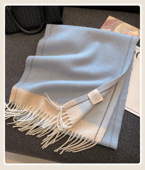 High Quality 100% Wool Scarf Female Fashion Classic Soft Cashmere Muffler Women Warm Thermal Shawl Outside Autumn Winter
