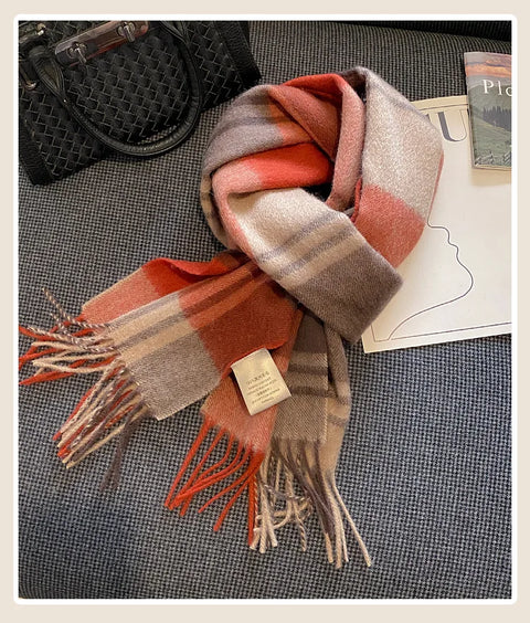 High Quality 100% Wool Scarf Female Fashion Classic Soft Cashmere Muffler Women Warm Thermal Shawl Outside Autumn Winter
