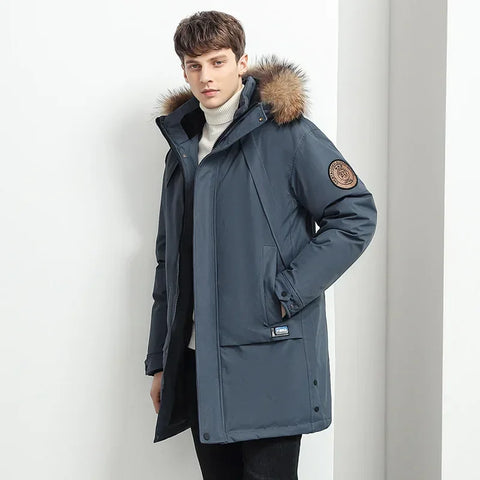 Men Winter Goose Down Coats Fur Collar Hooded Long Down Jackets Top Quality Male Outdoor Windproof Warm Winter Jackets Canada
