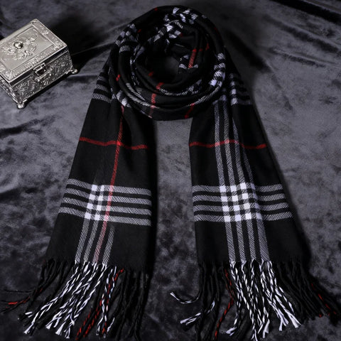 1/2 Piece Black Burberry-Style Scarf, Fashionable British Plaid Faux Cashmere Scarf, Autumn and Winter Style, Men's Couple's Warm Shawl, Great Gift