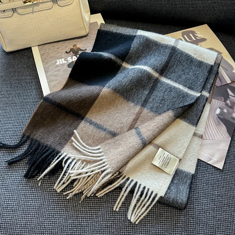 High Quality 100% Wool Scarf Female Fashion Classic Soft Cashmere Muffler Women Warm Thermal Shawl Outside Autumn Winter
