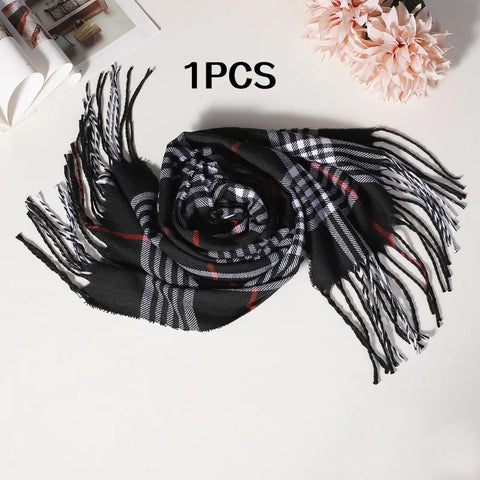 1/2 Piece Black Burberry-Style Scarf, Fashionable British Plaid Faux Cashmere Scarf, Autumn and Winter Style, Men's Couple's Warm Shawl, Great Gift
