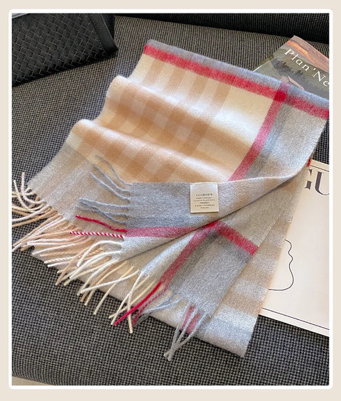 High Quality 100% Wool Scarf Female Fashion Classic Soft Cashmere Muffler Women Warm Thermal Shawl Outside Autumn Winter