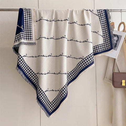 Luxury Brand Cashmere Women Houndstooth Scarf Winter Warm Pashmina Shawl and Wrap Bandana Pashmina Female Foulard Square Thick
