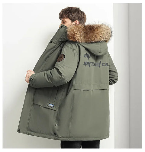 Men Winter Goose Down Coats Fur Collar Hooded Long Down Jackets Top Quality Male Outdoor Windproof Warm Winter Jackets Canada