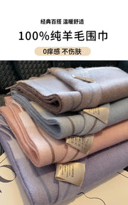 High Quality 100% Wool Scarf Female Fashion Classic Soft Cashmere Muffler Women Warm Thermal Shawl Outside Autumn Winter
