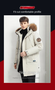 Men Winter Goose Down Coats Fur Collar Hooded Long Down Jackets Top Quality Male Outdoor Windproof Warm Winter Jackets Canada
