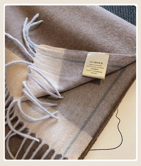 High Quality 100% Wool Scarf Female Fashion Classic Soft Cashmere Muffler Women Warm Thermal Shawl Outside Autumn Winter