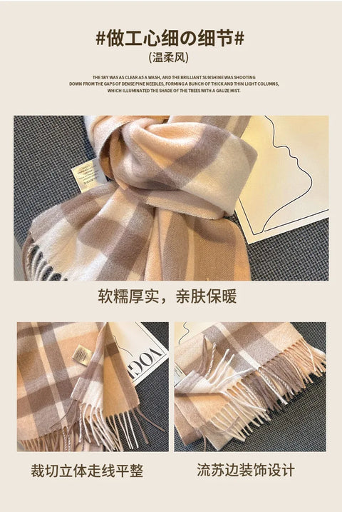 High Quality 100% Wool Scarf Female Fashion Classic Soft Cashmere Muffler Women Warm Thermal Shawl Outside Autumn Winter