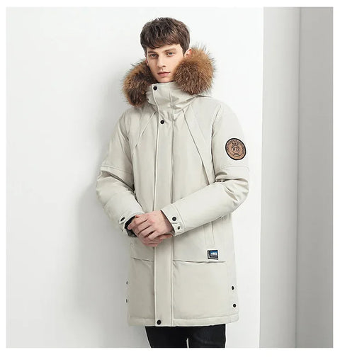 Men Winter Goose Down Coats Fur Collar Hooded Long Down Jackets Top Quality Male Outdoor Windproof Warm Winter Jackets Canada
