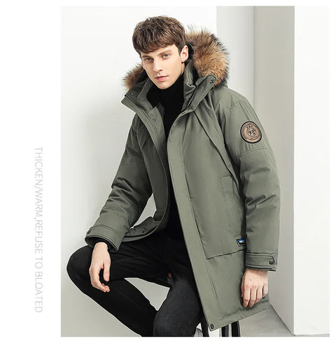 Men Winter Goose Down Coats Fur Collar Hooded Long Down Jackets Top Quality Male Outdoor Windproof Warm Winter Jackets Canada