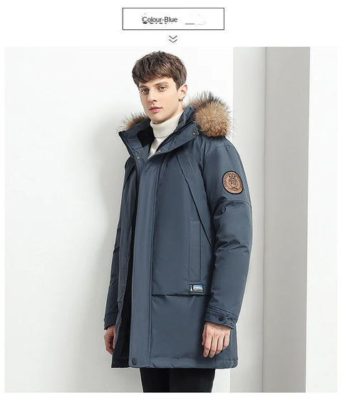 Men Winter Goose Down Coats Fur Collar Hooded Long Down Jackets Top Quality Male Outdoor Windproof Warm Winter Jackets Canada