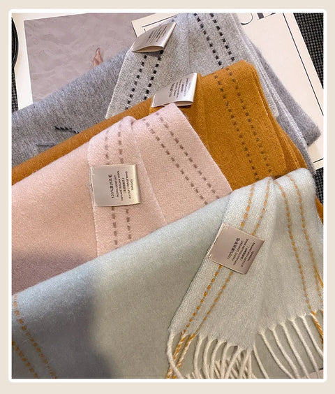 High Quality 100% Wool Scarf Female Fashion Classic Soft Cashmere Muffler Women Warm Thermal Shawl Outside Autumn Winter