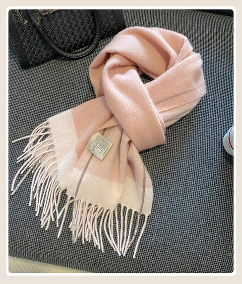 High Quality 100% Wool Scarf Female Fashion Classic Soft Cashmere Muffler Women Warm Thermal Shawl Outside Autumn Winter